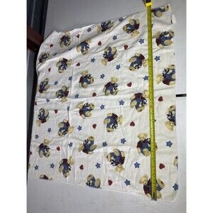 VTG Springmaid Teddy Bear Blue Jean Overalls Stars Hearts Receiving Blanket
